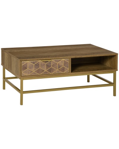  Tavolino da Salotto Rettangolare con Cassetto e 2 Ripiani Aperti, 100x59x42.8cm