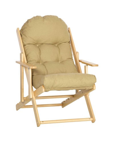Folding Living Room Chair with Armrests and Cushion, Beech Wood and Fabric, 71x89x96 cm, Brown
