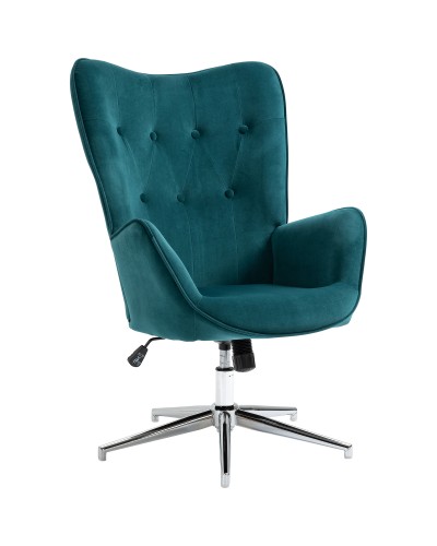  Poltrona per Ufficio e Salotto in Velluto, Girevole con Braccioli e Altezza Regolabile, Blu