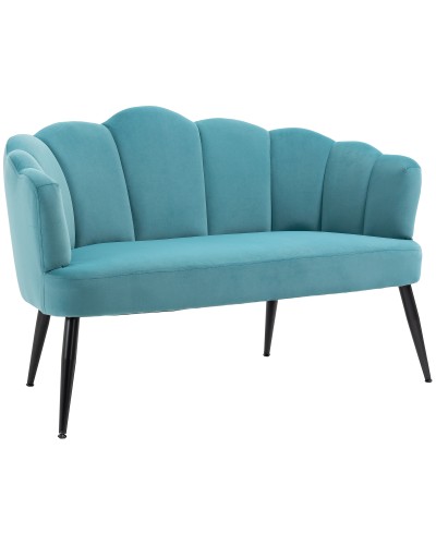  Divano 2 Posti in Velluto con Gambe in Metallo e Schienale a Conchiglia, 132x66x80cm, Verde