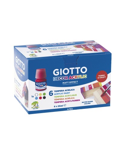 Giotto Décor Tempera Multicolore Blanc - Set 6 Flacons 25ml - Peinture Créative
