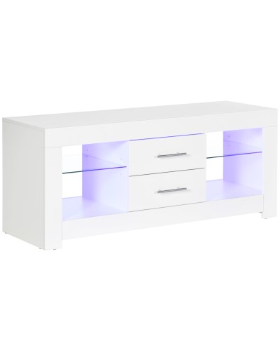 55" TV Stand with 12-Color LED Lights and Remote, Wood and Glass 120x40x50cm, White