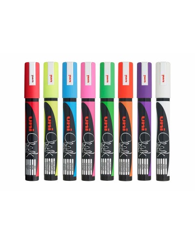 Uni-Ball PWE-5M Liquid Chalk Markers Multicolor - Set of 8 - Blackboard & Glass
