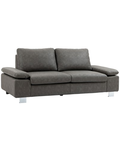  Divano 2 Posti Reclinabile e Imbottito con Braccioli Regolabili, in PU, Legno e Metallo, 200x88x86 cm, Grigio