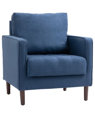  Poltrona Moderna in Tessuto Effetto Lino, Struttura in Legno e Imbottitura Spessa, 76x70x87cm, Blu