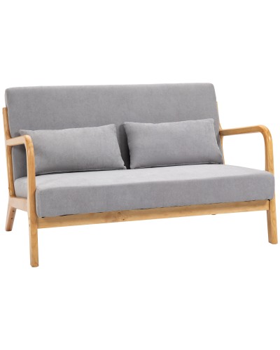 Modern 2-Seater Wooden Sofa with Cushions, Padded Seat and Velvet-Effect Fabric, 122x80x72 cm, Grey
