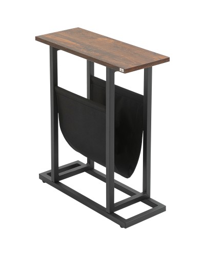  Tavolino da Salotto in Truciolato e Acciaio con Borsa Portaoggetti in Tessuto Oxford, 49x19x55 cm, Marrone e Nero