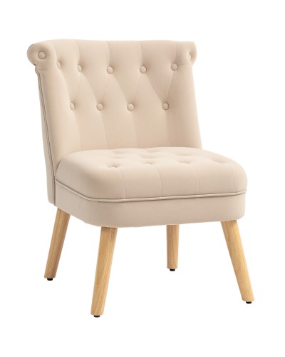  Poltrona per Salotto in Velluto con Seduta Imbottita e Trapuntata a Bottoni, 60x66x79 cm, Beige
