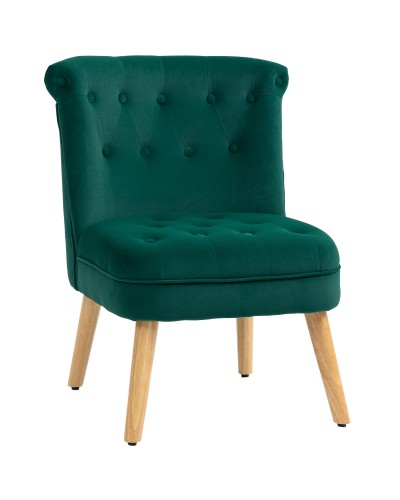Velvet Living Room Armchair with Button-Tufted Padded Seat, 60x66x79 cm, Green