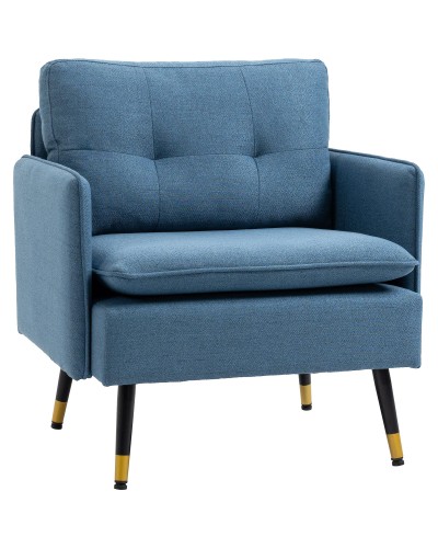  Poltrona Moderna da Soggiorno e Camera da Letto con Seduta Imbottita e Tessuto Effetto Lino, 76x68x80 cm, Blu