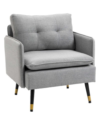  Poltrona Moderna in Tessuto con Seduta Imbottita e Gambe in Acciaio, 76x68x80 cm, Grigio