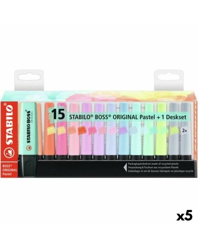 Stabilo Boss Set 5 Surligneurs Multicolores Originaux - Bureau École
