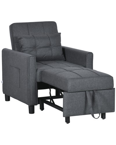  Poltrona Letto Singolo Reclinabile su 3 Livelli con Cuscino Extra, 69x82x85cm, Grigio