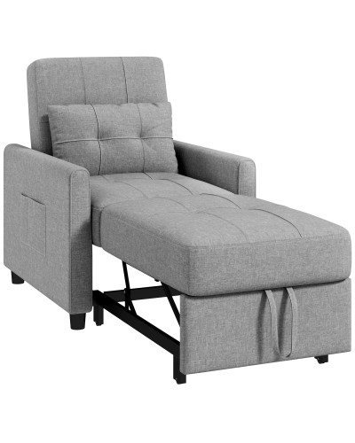 Single Sofa Bed Recliner with 3 Levels and Extra Pillow, 69x82x85cm, Light Grey
