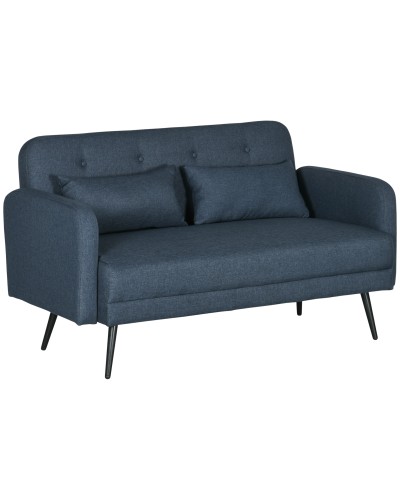 2 Seater Sofa with Fabric Upholstery and 2 Cushions, 135x74x82cm Dark Blue