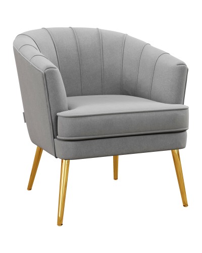  Poltrona in Velluto Imbottita con Gambe Dorate in Poliestere e Acciaio, 71x72x75cm, Grigio