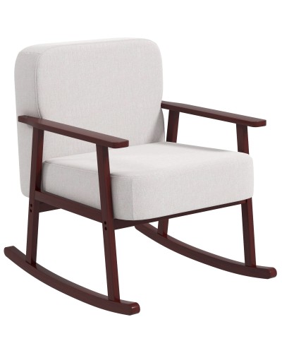 Linen Look Fabric and Wood Rocking Armchair with Cushions, 66x78x76 cm, Beige and Brown