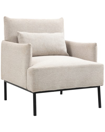  Poltrona Moderna d'Arredo con Cuscino Extra, in Tessuto Effetto Lino e Acciaio, 73x81x82 cm, Bianco Crema