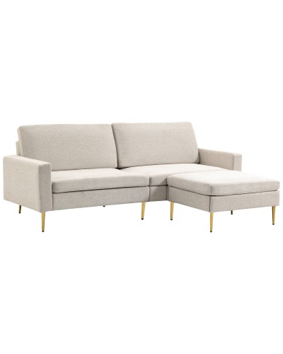 3-Seater Fabric Sofa Bed with Footrest and 5-Position Adjustable Backrest, 213x91x83cm, Cream