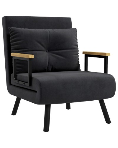 3-in-1 Sofa Bed Chair with 5-Position Reclining Backrest and Pillow, 63x73x81 cm, Black