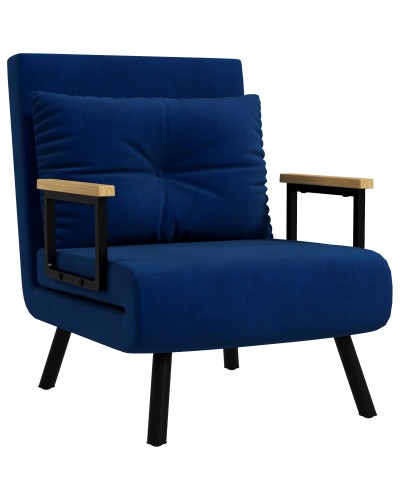  Poltrona Letto 3 in 1 con Schienale Reclinabile e Cuscino, in Tessuto Effetto Velluto, 63x73x81 cm, Blu