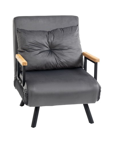 3-in-1 Sleeper Chair with 5-Position Adjustable Backrest and Pillow, 63x73x81 cm, Dark Grey