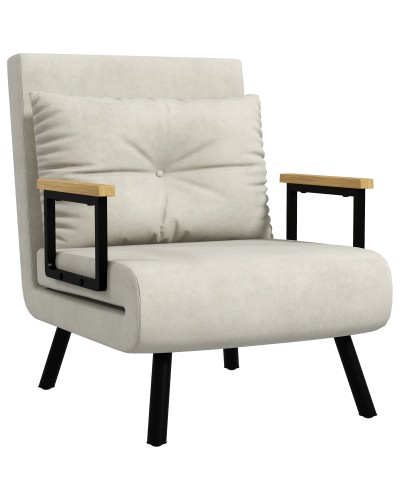  Poltrona Letto 3 in 1 con Schienale Reclinabile e Cuscino, in Tessuto Effetto Velluto, 63x73x81 cm, Crema