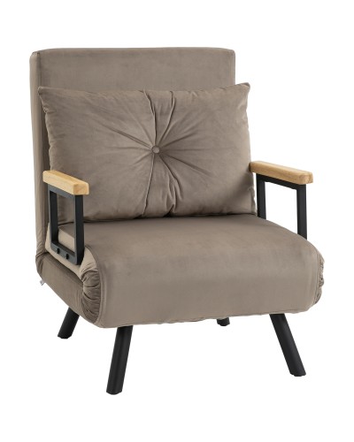 3-in-1 Upholstered Sleeper Chair with 5-Position Adjustable Backrest and Pillow, 63x73x81 cm, Grey
