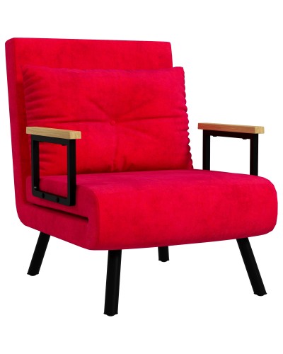 3-in-1 Velvet Effect Sleeper Chair with Reclining Backrest and Pillow, 63x73x81 cm, Red