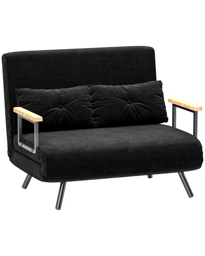  Divano Letto 3 in 1 in Tessuto Effetto Velluto con Schienale Regolabile e 2 Cuscini, 102x73x81 cm, Nero