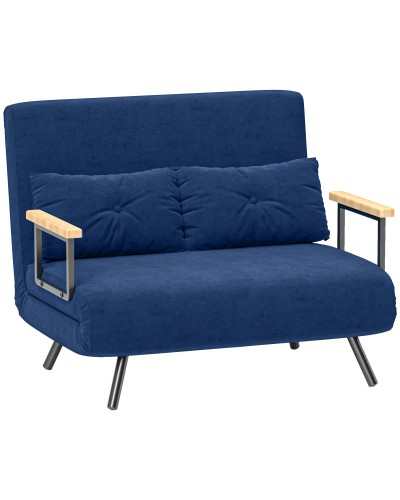  Divano Letto 3 in 1 in Tessuto Effetto Velluto con Schienale Regolabile e 2 Cuscini, 102x73x81 cm, Blu