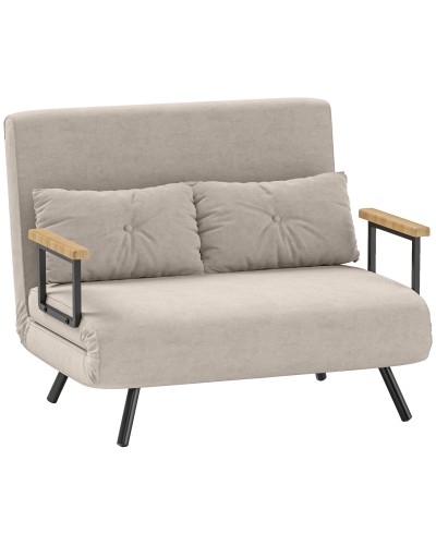  Divano Letto 3 in 1 in Tessuto Effetto Velluto con Schienale Regolabile e 2 Cuscini, 102x73x81 cm, Bianco Crema