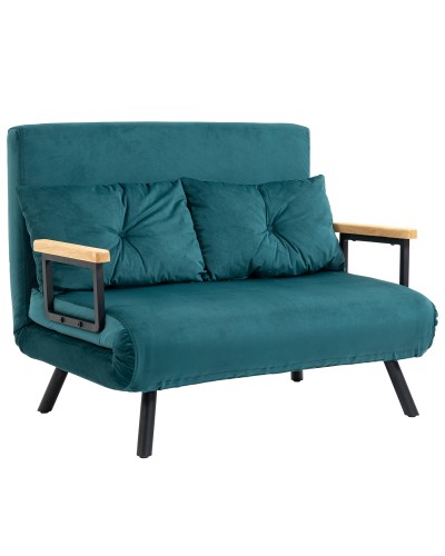  Divano Letto Matrimoniale 3 in 1 Vellutato con Schienale Regolabile in 5 Livelli e Cuscini, Blu Scuro