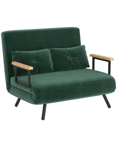  Divano Letto 3 in 1 in Tessuto Effetto Velluto con Schienale Regolabile e 2 Cuscini, 102x73x81 cm, Verde