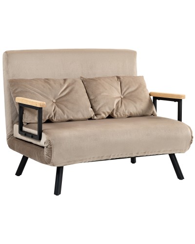 3-in-1 Velvet-Look Fabric Sofa Bed with Adjustable Backrest and 2 Pillows, 102x73x81 cm, Light Brown