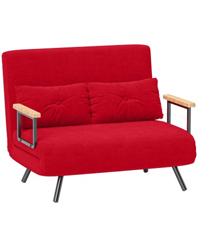 Velvet-Look Fabric Sofa Bed with Adjustable Backrest & 2 Cushions, 102x73x81 cm, Red