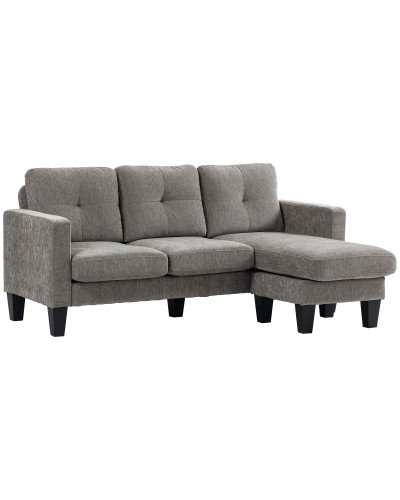 3 Seater Corner Sofa with Seat and Back Cushions, Chenille Effect Fabric, 186x130x84 cm, Taupe