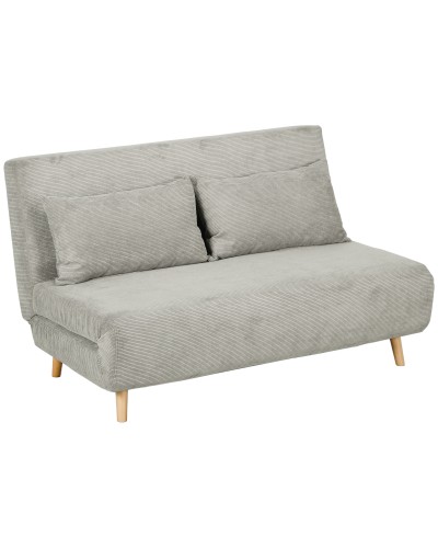 Grey Linen Look Fabric Double Sofa Bed with Adjustable Backrest and 2 Cushions