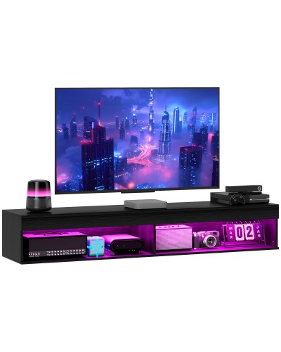 Floating TV Stand for TVs up to 75" with 16-Color LED Lights and Remote, 180x40x30cm, Black
