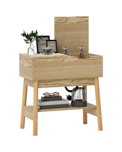  Tavolino da Salotto in Stile Boho con Ripiano a Scomparsa e Ripiano Aperto, in MDF, 30x60x60.5 cm, color Legno