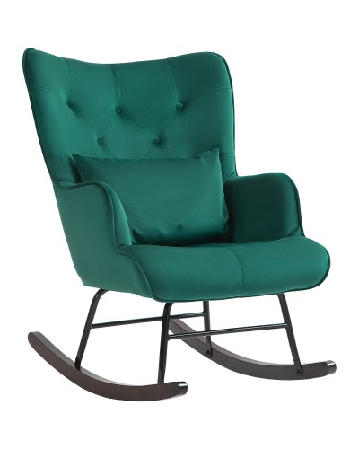 Velvet Rocking Chair with Button Tufted High Back, Cushion and Armrests, Green