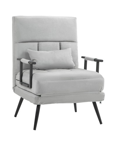  Poltrona Letto 3 in 1 con Cuscino Incluso, in Acciaio e Poliestere, 71x71x97 cm, Grigio Chiaro