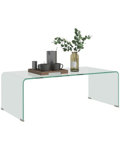  Tavolino in Vetro Temperato Moderno da Salotto con Design Monoblocco, 100x50x35 cm, Trasparente