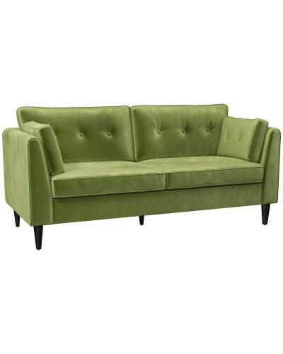  Divano 2 Posti Classico in Velluto con Cuscini e Trapuntato a Bottoni, 172x75x82cm, Verde