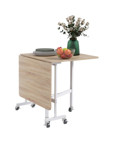  Tavolo Pieghevole Moderno a 2 Ribalte con Rotelle in MDF e Acciaio, 120x80x73cm, Marrone