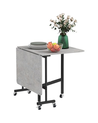  Tavolo Pieghevole a Ribalta per 4-6 Persone con 6 Rotelle, in Legno e Acciaio, 120x80x73 cm, Grigio