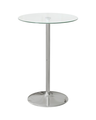 Modern Round Bar Table with Steel Base and Glass Top, Ø70x102cm, Transparent