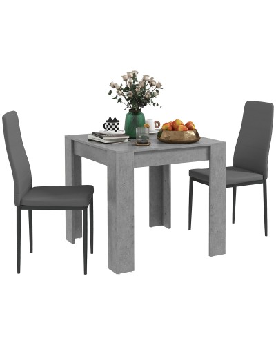 3-Piece Dining Set with 80x80x76 cm Kitchen Table and 2 Modern 41x50x97 cm Chairs, Grey