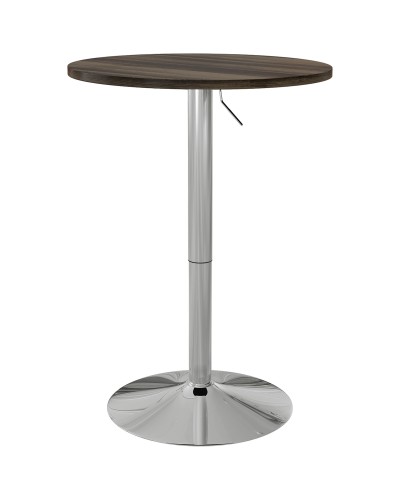 Adjustable Height Bar Table with Swivel Top and Steel Base, Ø60x69-91cm, Brown