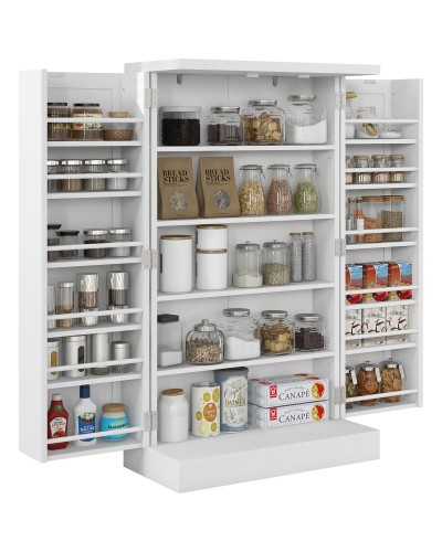 Kitchen Cabinet with 5 Central Shelves & 2 Side Shelves (6-Tier), MDF, 60x30x104 cm, White